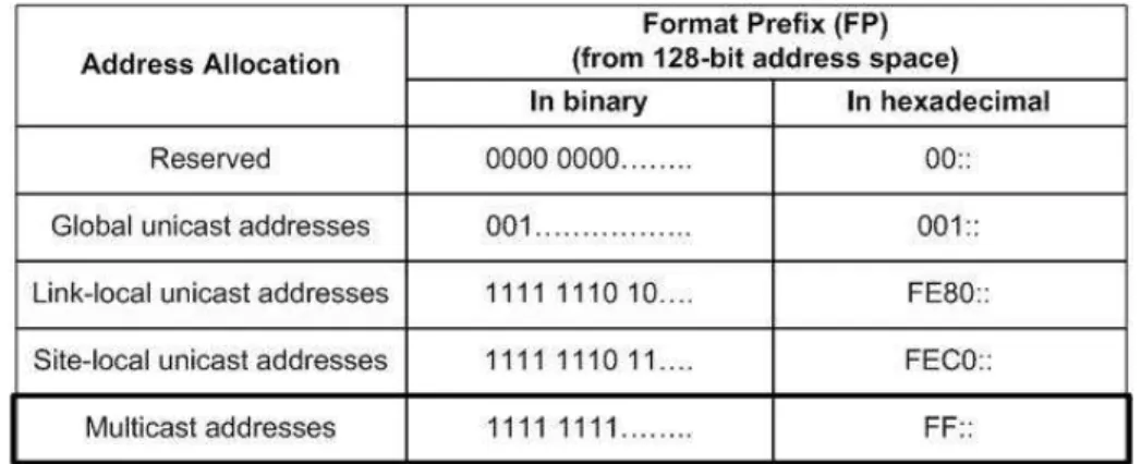 Table 2.2: Multicast address prefix in IPv6.