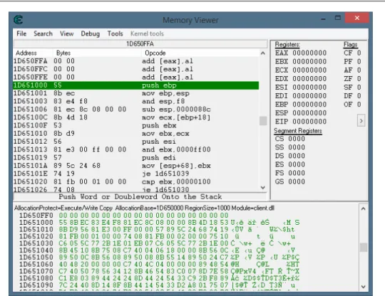 Figure 2.3: Memory viewer in Cheat Engine.