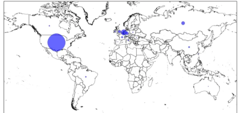 Figure 4.6: Geographical distribution of queries for phishing domains