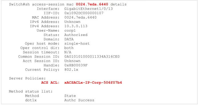 Figure 3.    Downloadable ACL Screen 