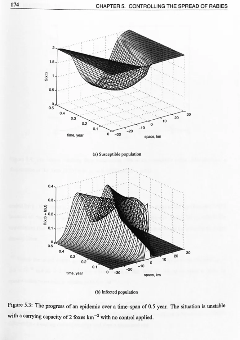 Figure 5.3:  The progress of an  epidemic over a time-span of 0.5  year .  The situation is unstable 