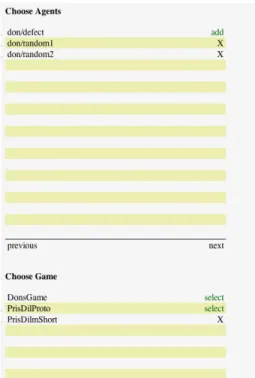 Figure 5: The interface for creating a new game. Users can specify the payoffs for each choice, and the number of  iter-ations to play the game.