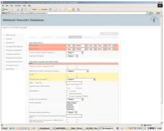 Figure 1. An on-line data entry screen page for abdominal aortic aneurysm.