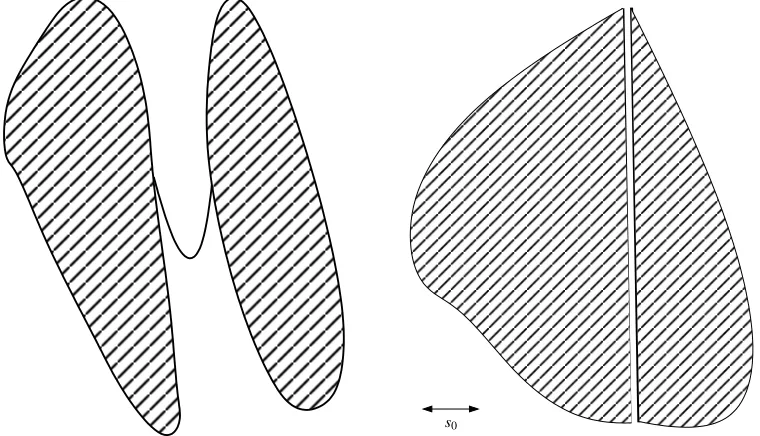 Figure 1: A set that is not r0-standard for any r0 (left). A set that has two connected componentsbut only one s0-connected components (right).