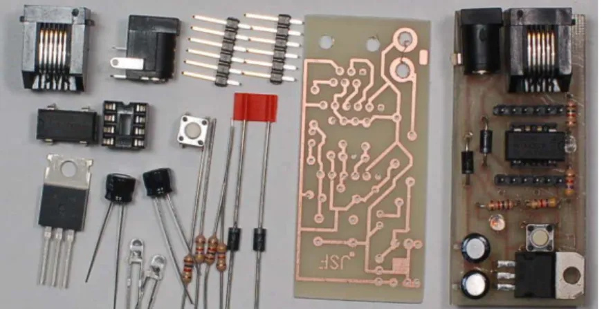Figure 1:  Kit for Adaptor Assembly showing all components and finished assembly.  