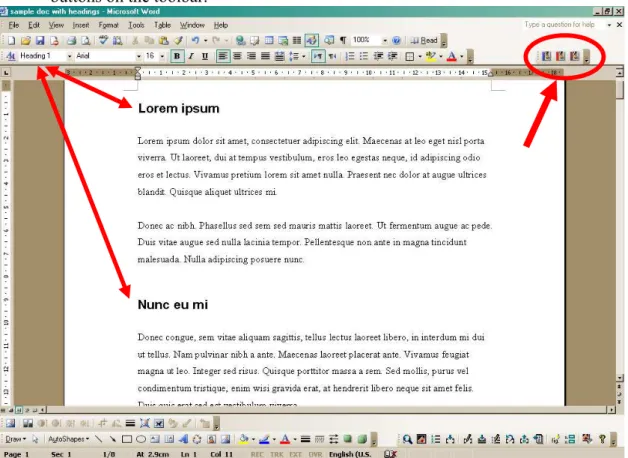 Figure 1: Sample Word document. Notice the chapter titles are formatted with a Heading style