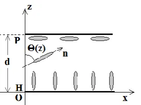 Figure 1: Configuration of the molecules at the walls of a HAN cell   in strong anchoring conditions