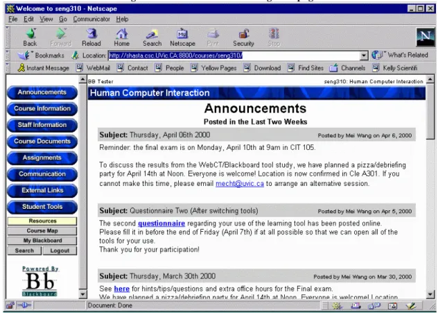 Figure 1:  Blackboard main navigation page