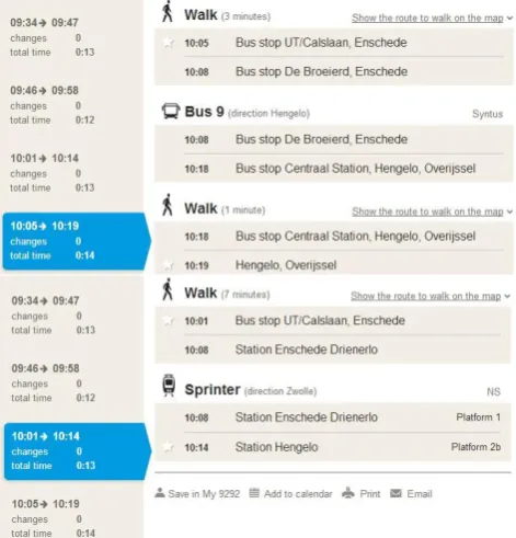 Figure 1: Travel time bus/Train (source: 9292.nl)