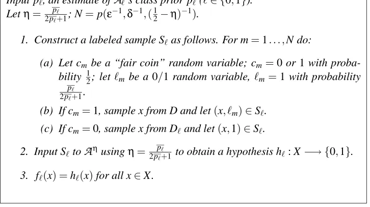 Figure 1: Learning in the sense of Deﬁnition 2 using noise-tolerant PAC algorithm and estimates ofclass priors