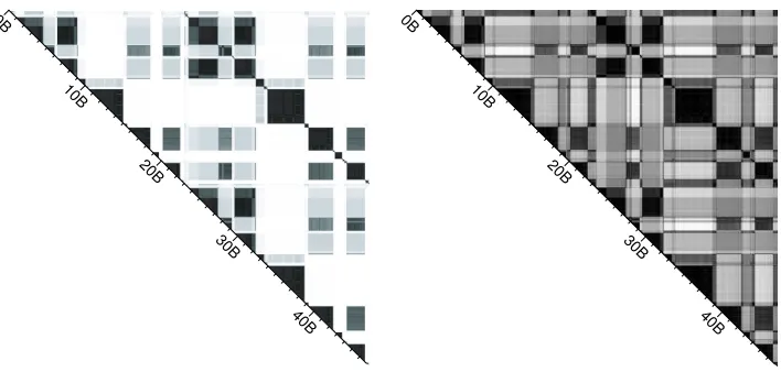 Figure 3: Basic block similarity matrix for the programs gzip-graphic (shown left) andbzip-graphic (shown right)