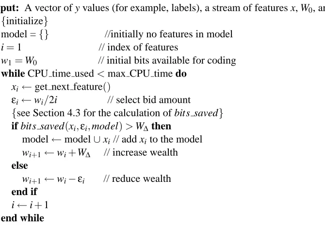 Figure 2: Algorithm: streamwise regression using information-investing.
