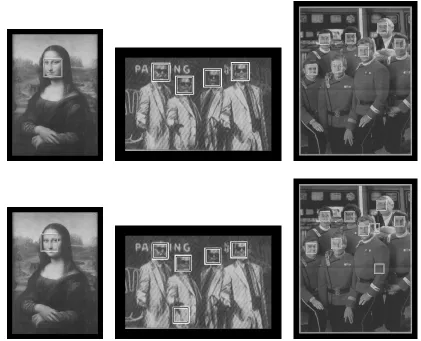 Figure 1: Comparison between a single SVM (top row) dedicated to a nearly ﬁxed pose and ourdesigned network (bottom row) which investigates many poses simultaneously