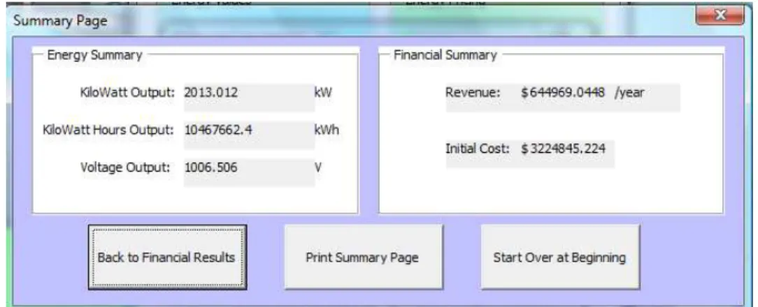 Figure 5.The Summary of Calculations Page showing the additional options Buttons 