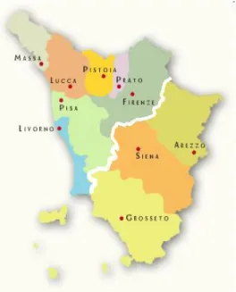 Figure 4: the area in Tuscany where Department of Physics performs its activities of orienting and teacher professional