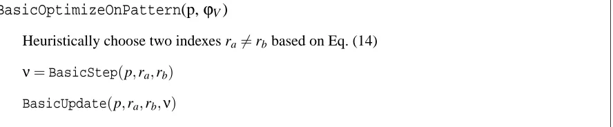 Figure 3: High-level procedure for the optimization of a statically assigned multi-prototype SVM.The parameter ϕV is the tolerance when checking optimality in the OptimizeOnPatternprocedure.