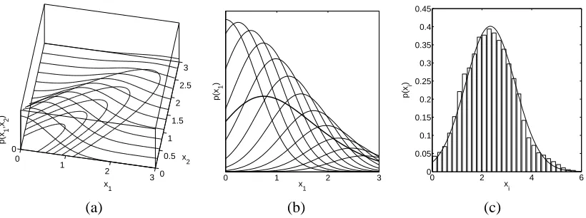 Figure 2: Panel (a) illustrates a bivariate normal distribution truncated to the positive quadrant