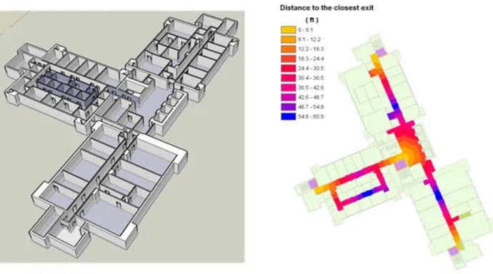 Figure 15: Analysis of distances and walking times from parking lots to offices at MIT  