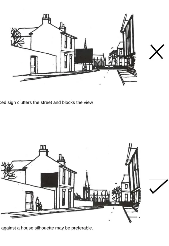 Figure 1.27: Unobtrusive Siting of Sign in Urban Area 