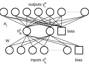 Figure 1: Neural network model. The input-to-hidden weights W are shared by (equal for) all tasks