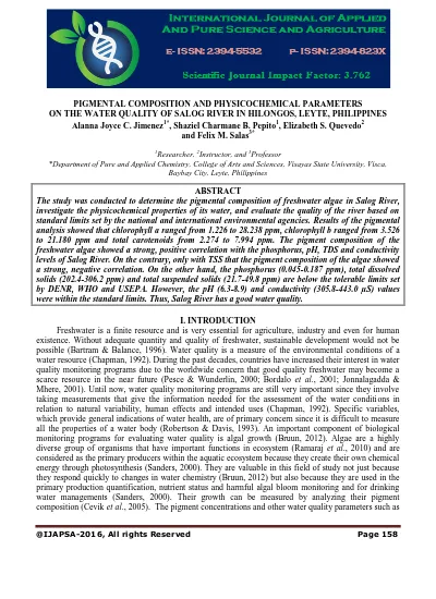 Pigmental Composition And Physicochemical Parameters On The Water