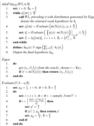 Figure 2: The AdaFlatFilt( WL,, ε) δ hypothesis boosting algorithm.