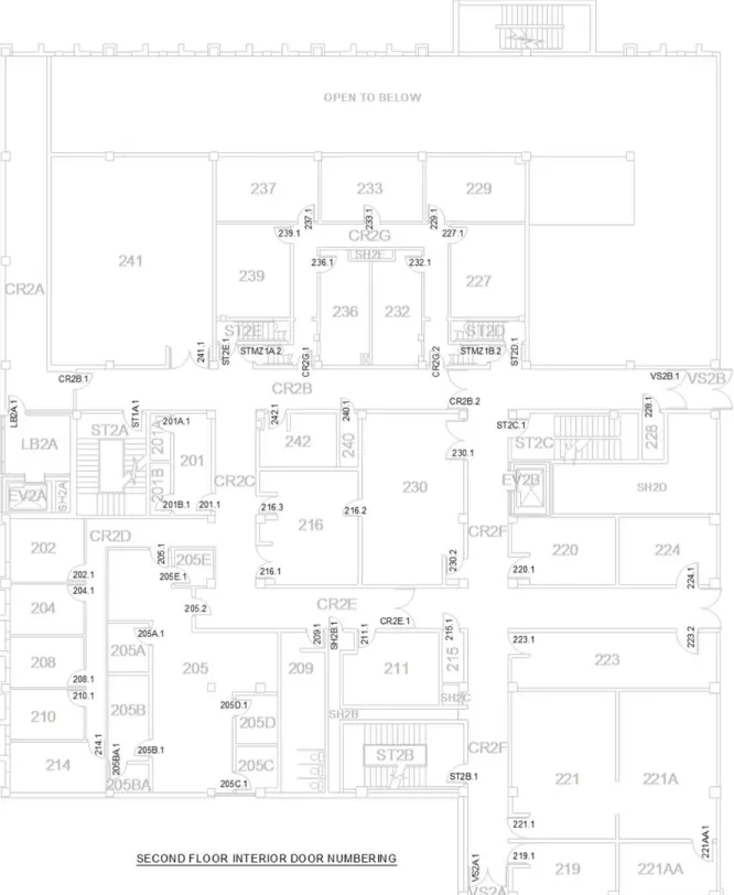 Figure 6: Second Floor Interior Door Numbering 