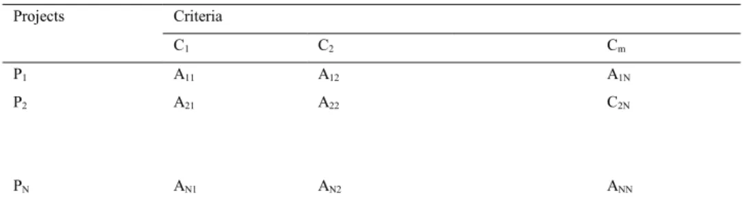 Table 1. Values of m performance measures for n projectsafter converting intangibles into numbers.