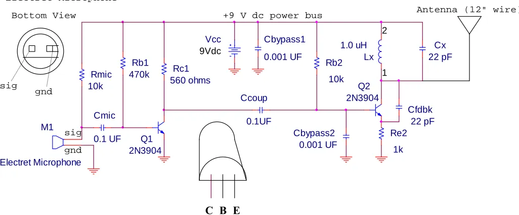 Figure 1.  Complete Circuit of 34 MHz FM Wireless Microphone  
