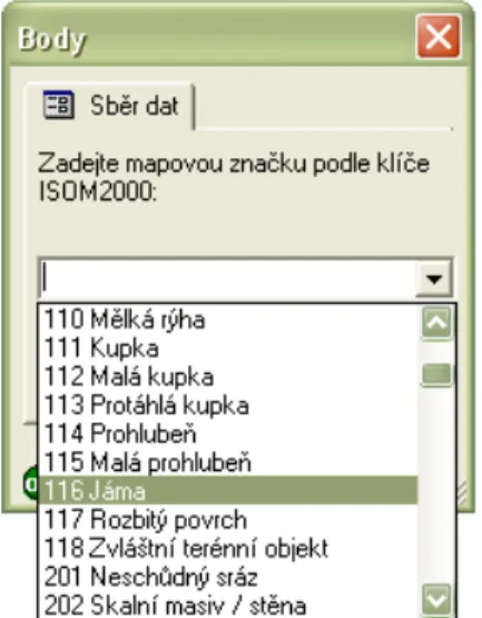 Fig. 1: ArcPad – collection data form. Explanation: pictures and screenshots from the first project are in Czech, because the of the project orientation to