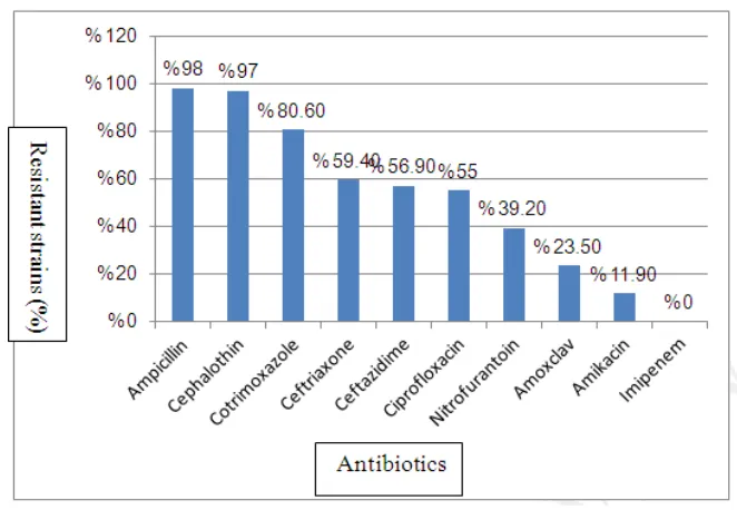 Fig. 1. Antibacterial resistance pattern of ESBLs- E. coli isolates 