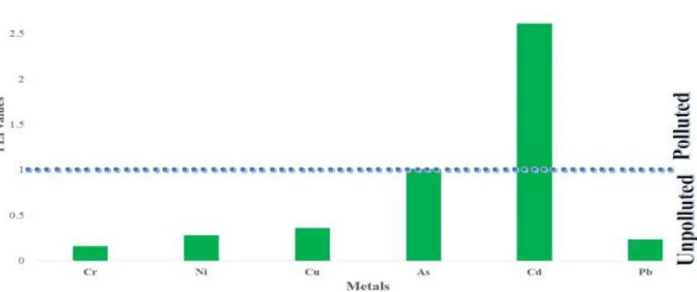 Fig. 8. Pollution load index (PLI) value of heavy metals in soils of brick kiln area of Tangail district, Bangladesh