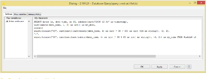 Figure 6. Configuration window of the Database Query node 