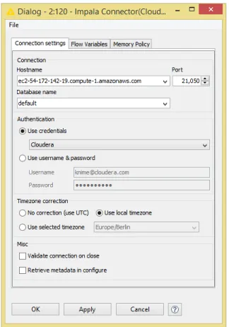Figure 3. Configuration window of the Impala Connector node  