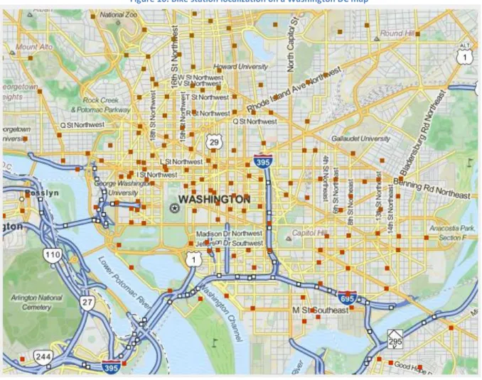 Figure 10. Bike station localization on a Washington DC map 