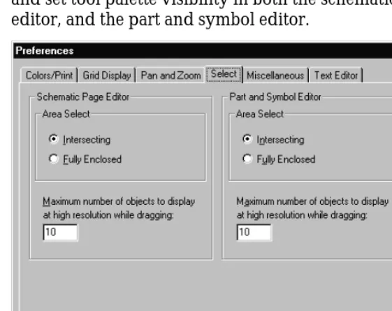 Figure 22 Select tab of the Preferences dialog box