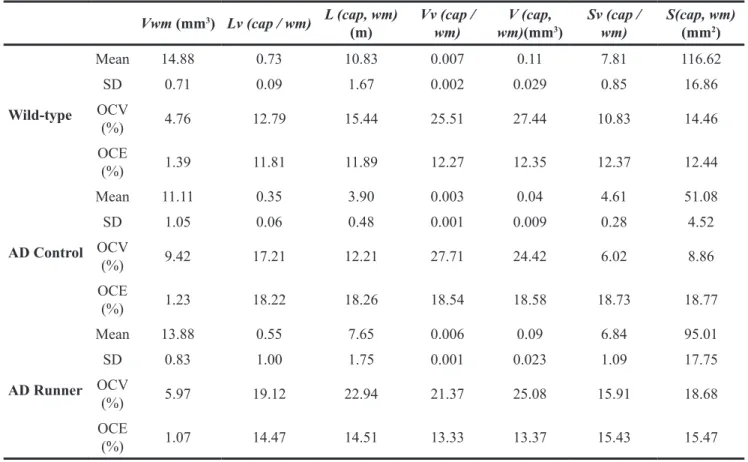 Table 1: Stereological results of the Wild-type, AD Control and AD Runner groups of APP/PS1 transgenic mice