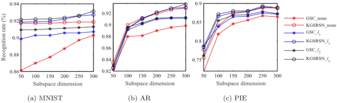 Fig. 3. The recognition rate of GSC and KGSRSN under different norm normalization. 