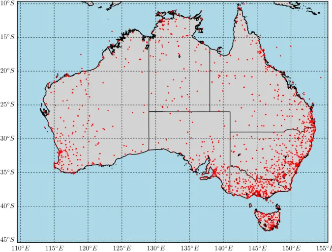 Figure 5: Locations of all SAT-measuring stations across Australia between 1840 and 2018.