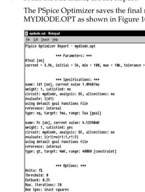 Figure 10 Report summary for the diode optimization.