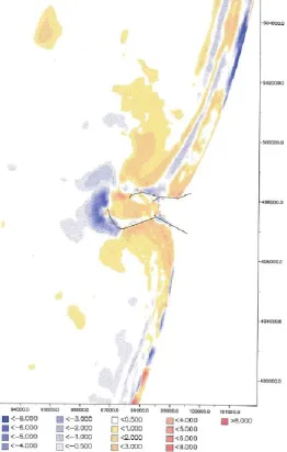 Figure 27 - Difference plot observed bathymetry IJmuiden in 1976 relative to 1968 in m (Boutmy, 1998) 