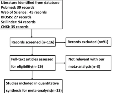 Figure 1 is a flow diagram of paper selection for our  meta-analysis. As shown in Table 1, a total of 23 articles 