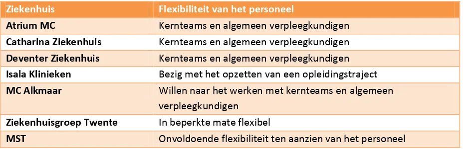 Tabel 3 - Flexibiliteit van het personeel 