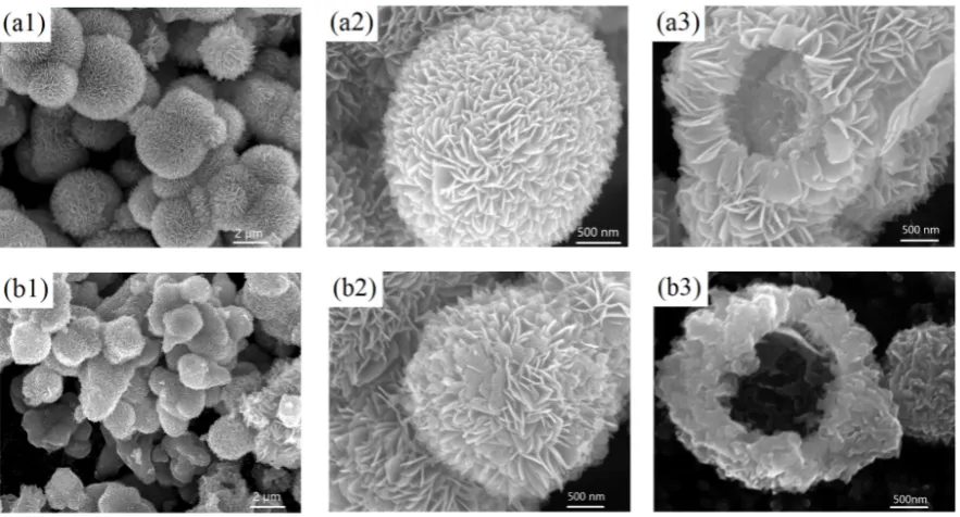 Figure 1 shows the typical SEM images of the as-prepared samples. As shown in Figure 1a, the 