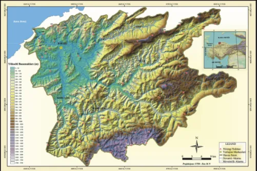 Fig. 1: Digital Elivation Model of Bartın River’s Basin.         