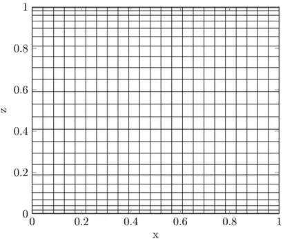 Figure 2.2: Example of the non-uniform grid used with a decreasing mesh size at the vertical boundaries.