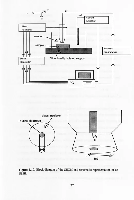 Figure 1.10. Block diagram of the SEeM and schematic representation of an UME. 