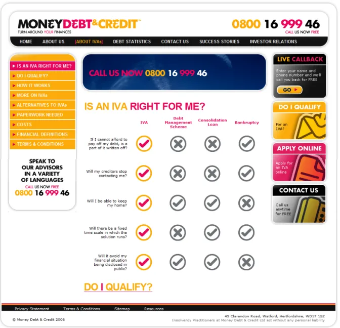Figure 10: Money Debt and Credit Print Screen Web Page Extract 