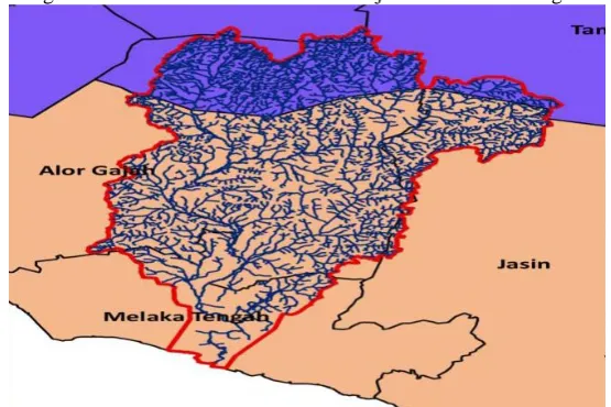 Figure 1: Malacca River across Alor Gajah and Melaka Tengah. 