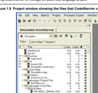 Figure 1.9  Project window showing the files that CodeWarrior created